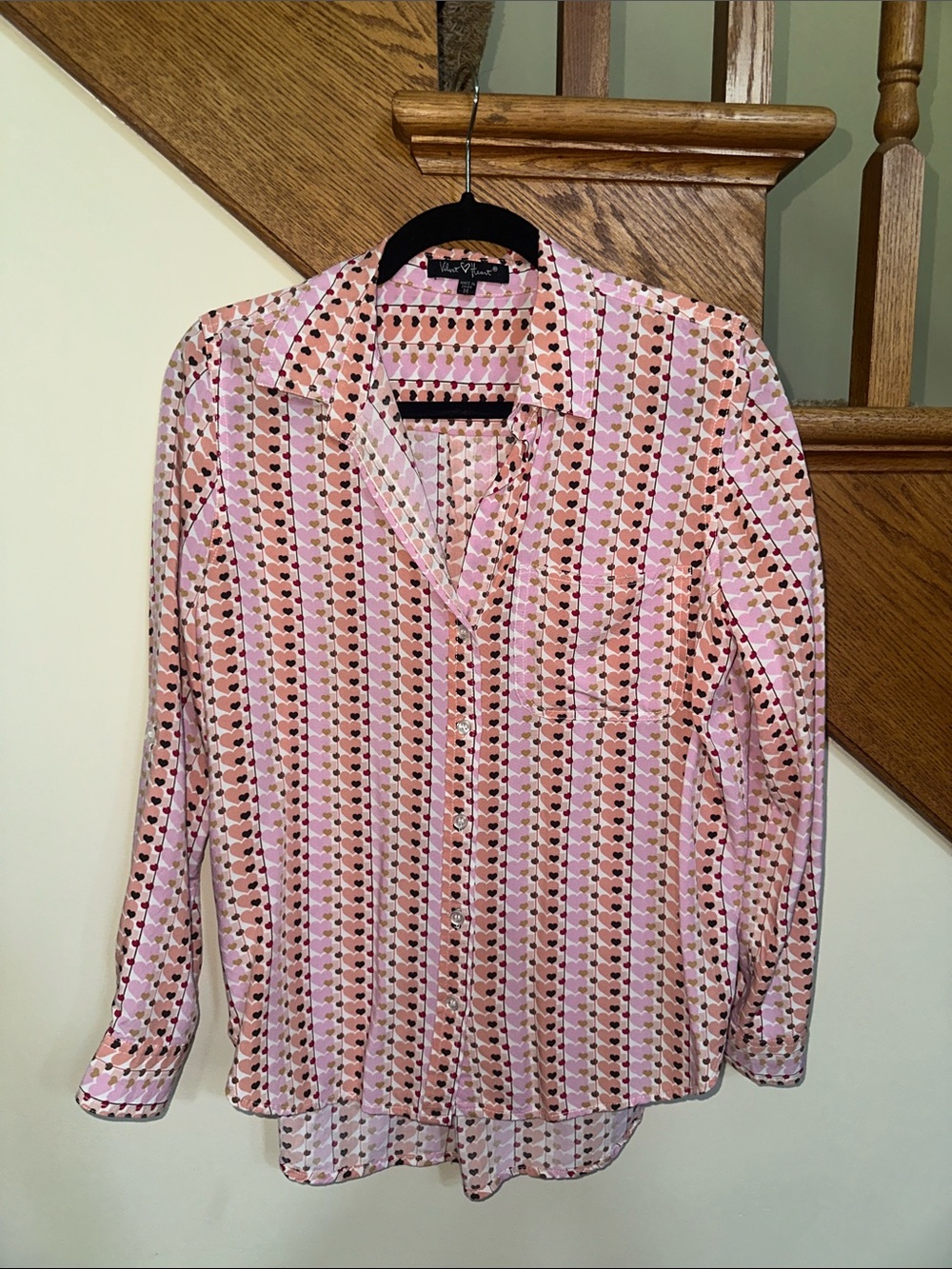 Heart Patterned Button-Up Blouse